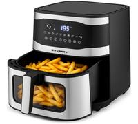 GRUNKEL MAXISTEELFRYER, Freidora de Aire 9L, 2200W, 10 Funciones, Tecnología Fry Force 360°, Temperatura 80-200°C, Temporizador 60 min, Ventana Visible