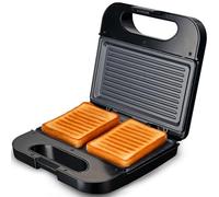 Grunkel - Sandwichera con Grill para 2 sandwiches. Superficie antideslizante y antiadherente de 750W de potencia y tacto frío (Acero inoxidable)