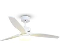 Grunkel - Ventilador de Techo con luz LED y aspas instalación reversibles blanco y madera - Mando a distancia. 6 velocidades. Temporizador 8h - 35W (132cm)
