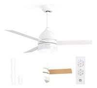 Grunkel - Ventilador de Techo con luz LED y aspas instalación reversibles blanco y madera - Mando a distancia. 6 velocidades. Temporizador 8h - 35W (132cm)