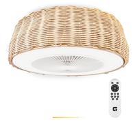 Grunkel Ventilador de Techo SKYWIND-20M con Luz LED, 50 cm, 6 Velocidades, Mando a Distancia, Diseño Ratán, Blanco