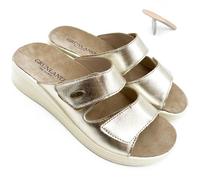 Grunland - Chanclas de mujer Comfort de piel sintética Fresia con plantilla extraíble Dry Soft, Platino Silver, 37 EU