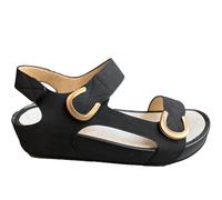 GRUNLAND SANDALI donna eleganti Comfort regolabile a tre strappi con finitura in oro per estate e cerimonie plantarer re-soft, Negro , 38 EU