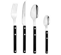 Grunwerg Cubiertos Bistro,Juego de 16 Piezas, Acero Inoxidable 18/0, Mango Remachado en Negro