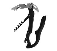 Grunwerg Cuchillo de camarero 4 en 1 de acero inoxidable en color negro con sacacorchos, abrebotellas, cascanueces y cortador de papel de aluminio