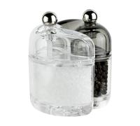 Grunwerg Gmill Condimates Juego de Salero y Pimentero de Acrílico, 10 cm, Fácil de Rellenar, Negro y Transparente