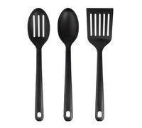Grunwerg Greenworks Juego de 3 utensilios de PET reciclado, incluye una espátula ranurada, una cuchara ranurada y una cuchara para servir, color negro