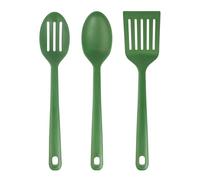 Grunwerg Greenworks Juego de 3 utensilios de PET reciclado, incluye una espátula ranurada, una cuchara ranurada y una cuchara para servir, color verde
