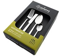 Grunwerg Westminster Juego de Cubiertos de Espejo de 16 Piezas en Caja, Acero Inoxidable 18/10, 4 x Cuchillos de Mesa, Tenedores de Mesa, Cucharas de Postre, Cucharillas de Té