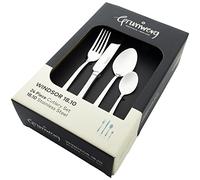 Grunwerg Windsor Juego de Cubiertos Espejo de 24 Piezas en Caja, Acero Inoxidable 18/10, 6 x Cuchillos de Mesa, Tenedores de Mesa, Cucharas de Postre, Cucharillas de Té