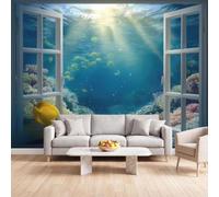 Grupo Coral Peces Papel pintado Foto | 500 x 280 cm Tapiz de pared panorámico, falsa ventana mundo submarino papel pintado no tejido para sala de estar dormitorio