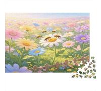 Grupo de Abejas Campo de Flores de Primavera Colorido Puzzle de 1000 Piezas Papel para Adultos Relajación Enfoque Familia Hogar Regalo 52x38cm/1000pcs