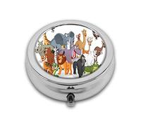 Grupo de animación alegre fauna del bosque sobre fondo liso tema de vida silvestre africana personalizado redondo SilverBox bolsillo 2.1 pulgadas - 3 compartimentosBox/pastillero bolsillo