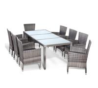 Grupo de asientos de jardín de poliratán apilable de 9 piezas gris