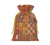 Grupo de bolsas de Navidad con estampado geométrico marroquí con cordones, bolsas de regalo de Navidad, bolsas de recuerdos de fiesta, M