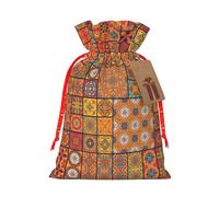 Grupo de bolsas de regalo de Navidad con estampado geométrico marroquí, con cordón, bolsas reutilizables para decoración de Navidad