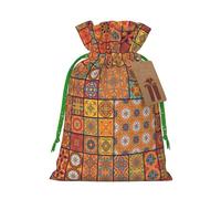 Grupo de bolsas de regalo de Navidad con estampado geométrico marroquí, con cordón, bolsas reutilizables para decoración de Navidad