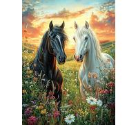 Grupo de Caballos Blanco y Negro Rompecabezas 300 Piezas Cartón para Expertos Animales y Plantas fantásticos Mejora Atención para Semana Santa Garantía Satisfacción Más Vendido 300 PCS