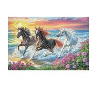 Grupo de caballos corriendo ola de playa fauna silvestre naturaleza salvaje costera Puzzles 1000 Piezas Obra De Arte 3D Familiar Premium Rompecabezas Para Adultos Aliviar Estrés Decoración Hogar Moder