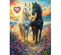 Grupo de Caballos en corazón Rompecabezas 500 Piezas Cartón Resistente para Mayores Animales de compañía Actividad para La Mente Desconectar Rutina Garantía Satisfacción 500 PCS