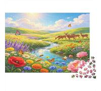 Grupo de Ciervos Pastoral Puzzle de 1000 Piezas Papel para Adultos Flores Silvestres Coloridas Relajación Concentración Familiar Decoración Regalo 52x38cm/1000pcs
