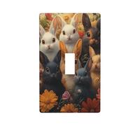 Grupo de conejos, flores, cubierta decorativa para interruptor de luz, 1 interruptor, placa de pared para cocina, granja, dormitorio, baño, decoración artística