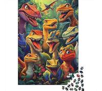 Grupo de Dinosaurios Animados Puzzle de 1000 Piezas Papel Puzzle para Adultos Escena Jungla Prehistórica Enfoque Diversión Hogar Regalo 38x26cm/1000pcs