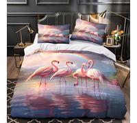 Grupo de flamencos Impresión 3D 3 piezas cubrecama Escena de vida salvaje de fantasía funda de edredón microfibra cierre cremallera antiácaros para bebés adolescentes adultos Double（200x200cm）