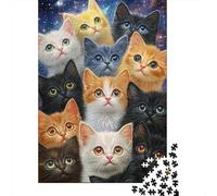 Grupo de Gatos Coloridos Puzzle para Adultos Puzzle de 1000 Piezas Papel Fondo Universo Ocio Concentración Familia Decoración Regalo 38x26cm/1000pcs