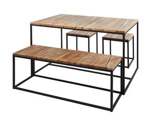 Grupo de mesa y asientos para exteriores ALOIS incl. mesa, banco, 2 taburetes