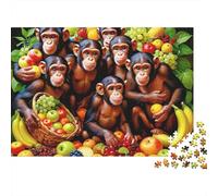 Grupo de Monos Tropicales Puzzle de 1000 Piezas para Adultos Banquete de Frutas Papel Juego de Puzzle Relajación Enfocar Decorar Regalo 38x26cm/1000pcs