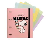 Grupo Erik Archivador 4 Anillas Snoopy A4 - Carpeta Anillas A4 con Separadores de Tapa Dura y Banda Elastica | Carpetas Archivadoras para Niños y Niñas