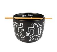 Grupo Erik Bol Ramen Japones Keith Haring - Cuenco Ramen Cerámica (Bowl 1400 ml) : Incluye Palillos Japoneses 22,5 cm - Apto Microondas y Lavavajillas | Vajilla Especial Comida Japonesa (12,5x16cm)