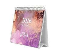 Grupo Erik Calendario sobremesa 2026 Glitter - Almanaque de mesa 2026 Con espacio para Anotar, Vista Mensual global, Ilustraciones y Base resistente (19,5 x 16,5cm)