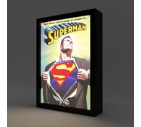 Grupo Erik Cuadro Superman Comic DC - Marco Regalo Friki Accesorios Luz Led, Cuadros Decoracion Dormitorios | Lampara Escritorio: 3 Tonos de Luz y 5 Niveles Brillo, 20x28cm