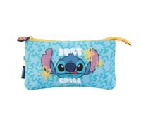 Erik Estuche escolar Stitch, 3 compartimentos, cremallera resistente, licencia oficial Disney