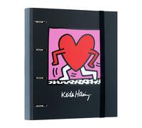 Grupo Erik Carpeta Anillas A4 Keith Haring - Archivador 4 Anillas Negro de Tapa Dura y Banda Elastica | Archivadores Escolares para Niños y Niñas