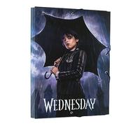 Grupo Erik Miercoles Addams Carpeta Escolar A4 Wednesday | Carpeta Solapas para Niños y Niñas, Material escolar, Tapa Dura con Gomas, Merchandising Oficial