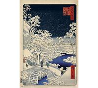 Grupo Erik Póster de arte japonés número 111 - Decoración de pared The Drum Bridge and The Sunset Hill at Meguro por Utagawa Hiroshige