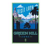 Grupo Erik Póster Sonic The Hedgehog, Visit Lush Green Hill Zone - Lamina decorativa Sonic/Póster gamer - Decoración gaming habitación, Decoración Sonic licencia oficial