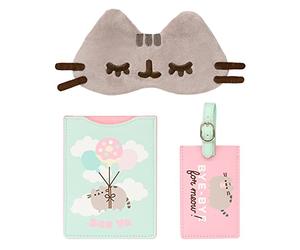 Grupo Erik Pusheen Portadocumentos Viajes - Incluye una Funda Pasaporte | Viaje Mujer, una Etiqueta Maleta Viaje y un Antifaz para Dormir, Identificador de Maletas óptima para Maleta de Viaje