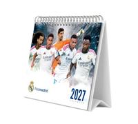 Grupo Erik Real Madrid Calendario Sobremesa 2027 - Calendario Mesa | 19,5x16,5cm, Planificador Mensual, 12 Ilustraciones, 2 Formatos de Calendario