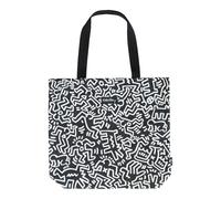 Grupo Erik Bolso tela negro Keith Haring - Tote bag tela negro con asas cómodas - Bolso shopper 45x46cm / Bolsa algodón - Bolsas reutilizables - Bolsa compra pegable