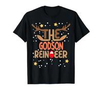 Grupo Familiar a Juego de Renos The Godson - Navidad Divertida Camiseta gráfica económica, Hombre, Negro, S