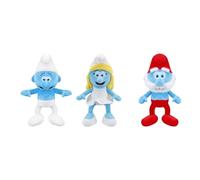 Grupo Moya Pack 3 Figuras Peluche Los Pitufos 22cm: Pitufo, Papa Pitufo y Pitufina Relleno y Exterior Fabricados con Material 100% Reciclado, Apto para Todas Las Edades