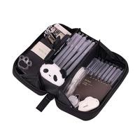 Grurun Estuche de gran capacidad con 3 compartimentos, estuche grande para lápices, organizador de almacenamiento simple, papelería, bolsa de cosméticos (negro)