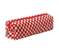 Grurun Estuche de pana para lápices, bonito estuche estético para estudiantes, bolsa de cosméticos para mujeres y niñas, bolsa de maquillaje (celosía pequeña roja)