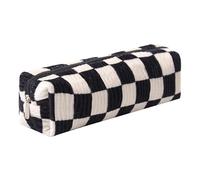 Grurun Estuche de pana para lápices, bonito estuche estético para estudiantes, bolsa de cosméticos para mujeres y niñas, bolso de maquillaje (celosía grande negro)