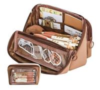 Grurun Estuche grande para lápices, gran capacidad, organizador de artículos de papelería, simple, para la oficina, el hogar, viajes, color marrón