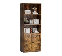 GRUSIGN Estantería industrial de 60 pulgadas con puertas, estantería de madera de 5 niveles con 2 puertas de armario para oficina en casa, sala de estar, color marrón